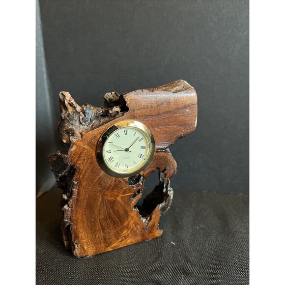 Unusual Interesting Wooden Encased Quartz Clock Handmade Compact Size - Picture 2 of 11